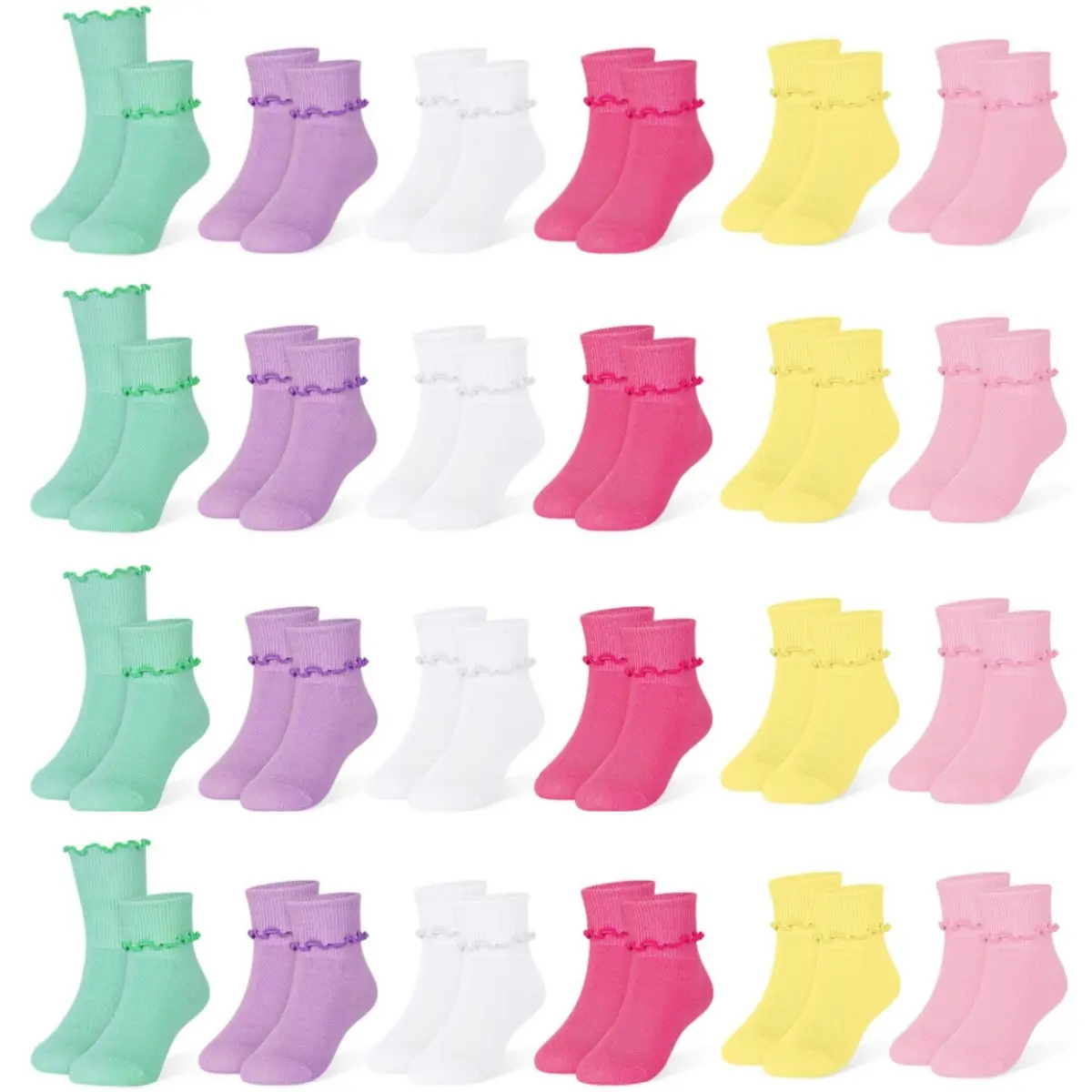 TPHON Baby Girls Ruffle Socks Toddler Girls Cotton Socks Frilly Lovely Ankle School Socks 12/24 Pairs Kid Girls Colorful Socks for 0-6 Years