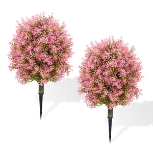 2 Pcs Realistic artificial outdoor tree for garden & balcony weather-resistant with earth tip, colorful decorative flower easy to care for long-lasting pink
