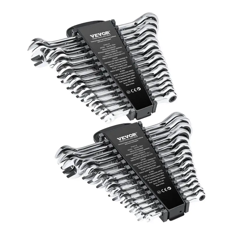 30-Piece Multifunctional Combination Wrench Set with SAE 1/4"-1" & Metric 8mm-24mm Sizes, 72-Teeth Ratchet, Storage Rack for DIY Maintenance & Assembly, Mechanic Tools for Mechanics