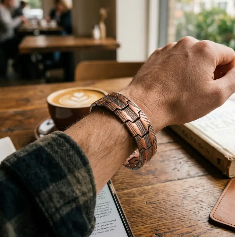 Men's 99% Pure Copper Magnetic Bracelet, Adjustable Solid Link Bangle with Secure Clasp & Sizing Tool, Gift for Him, Stylish Accessories Jewelry, Daily Wear