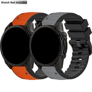 2-Pack 26mm Nylon Surface Silicone Sport Band Compatible with Garmin Fenix 8 51mm/Fenix 7X pro/7X/Fenix 6X Pro/6X/Fenix 5X/Plus Band, 26mm Width Quickfit Replacement Sport Watch Bands for Fenix 3, Fenix 3HR Smartwatch