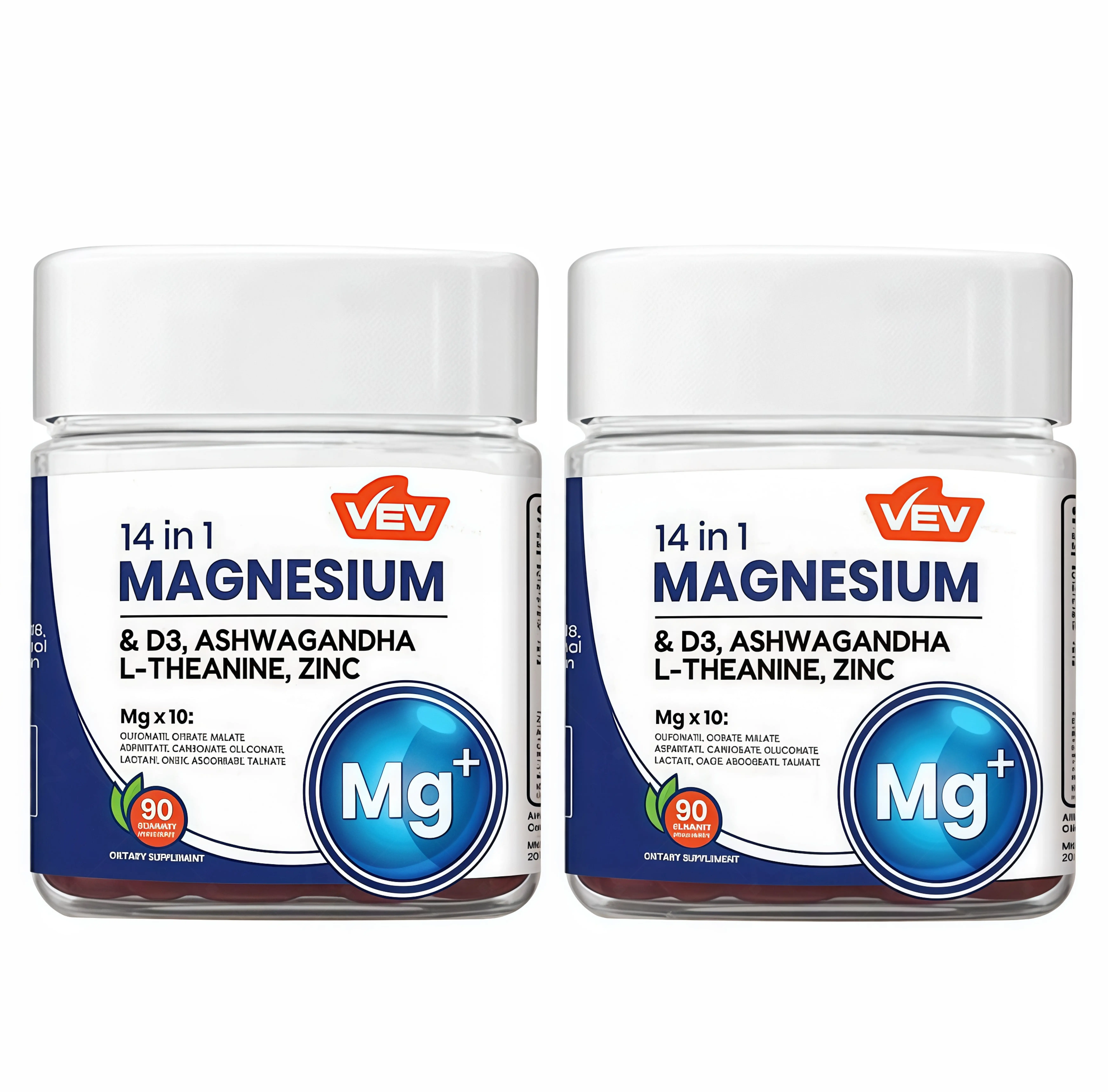 2 Pack VEV 14-in-1 DeepCalm Magnesium Complex Gummies HT | Magnesium Glycinate with Ashwagandha, L-Theanine, Vitamin D3 & Zinc | Women’s Cortisol Support Supplement, 90ct, No Added Sugar, Vegan
