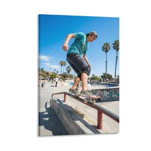 1pc Frameless Canvas Art, Colorful Skateboarding Teen Graphic, Modern Street Art Print, Decor for Bedroom, Teen Room, Skate Park Themed Wall Decor, Printed Artwork