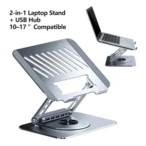 2-in-1 Laptop Stand with USB Hub, Adjustable Aluminum Laptop Riser with USB-C & 4× USB-A 3.0 Ports for Desk Setup,Fits 10–17” Laptops