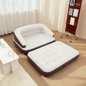 5-in-1 Inflatable Lounge Bed, Single Size Air Mattress with Attached Headboard, Comfortable Deep Seat Inflatable Sofa, Foldable Indoor Outdoor Air Couch – Great for Relaxing, Camping, Picnics, Balcony and Back-to-School