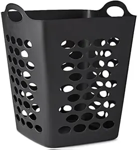 Flex Square Laundry Hamper Black with Snap Handles & Ventilation Holes Lightweight Polyethylene Construction 16.6" x 16.6" x 19.8" Easy Carry & Storage Durable & Lightweight Easy Care