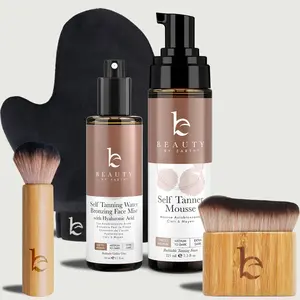 Beauty by Earth Self Tanner Pro Bundle - Professional Sunless Tanning Kit At Home includes tanning mousse, mist, face & body brush, mitt applicator