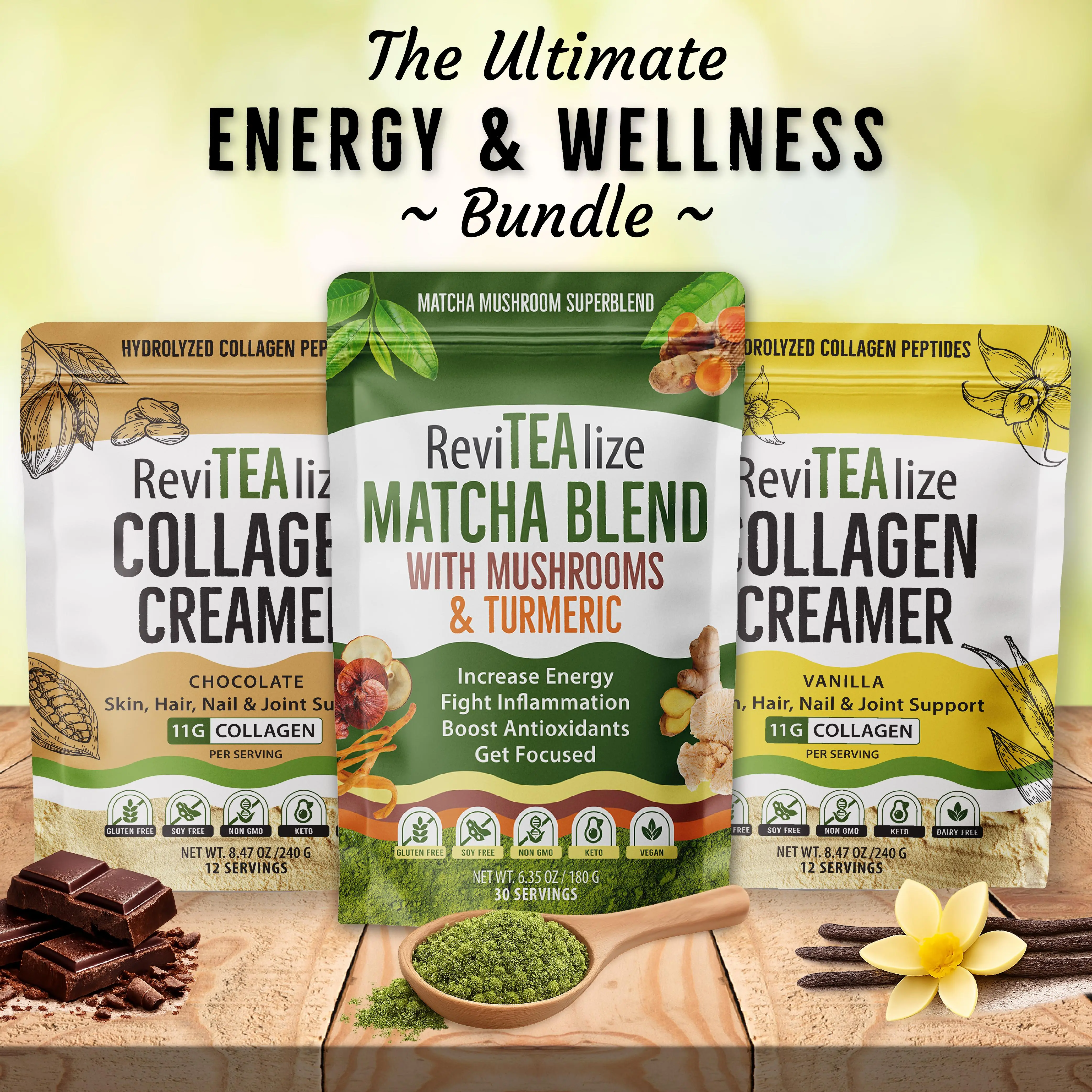 The Ultimate Energy & Wellness Bundle - Matcha Blend and Collagen Creamers Nutrient Supplement