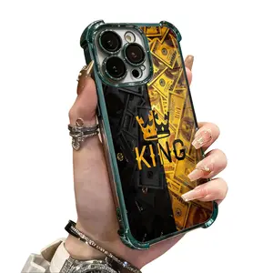 Black Gold Split Dollar Bill King Crown Print Clear Phone Case, Reinforced Four Corner Shockproof Soft Transparent Silicone Cover Fits iPhone 17/16/15/14/13/12/11/X/Xsmax Plus Pro ProMax