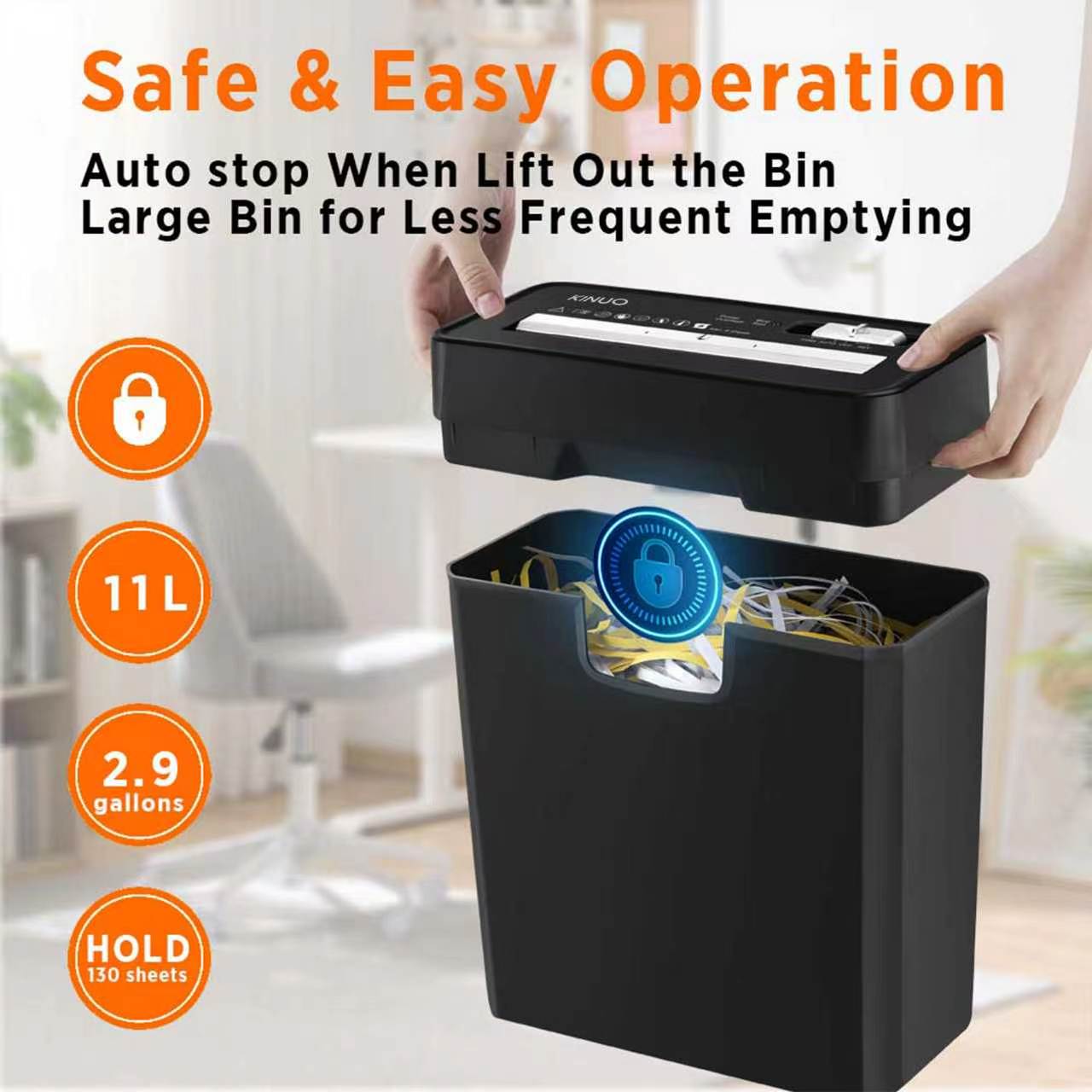 KINUO 6-Sheet Paper Shredder, P2 Security Strip-Cut Shredder with Anti-Jam System, Portable Office Home Shredder