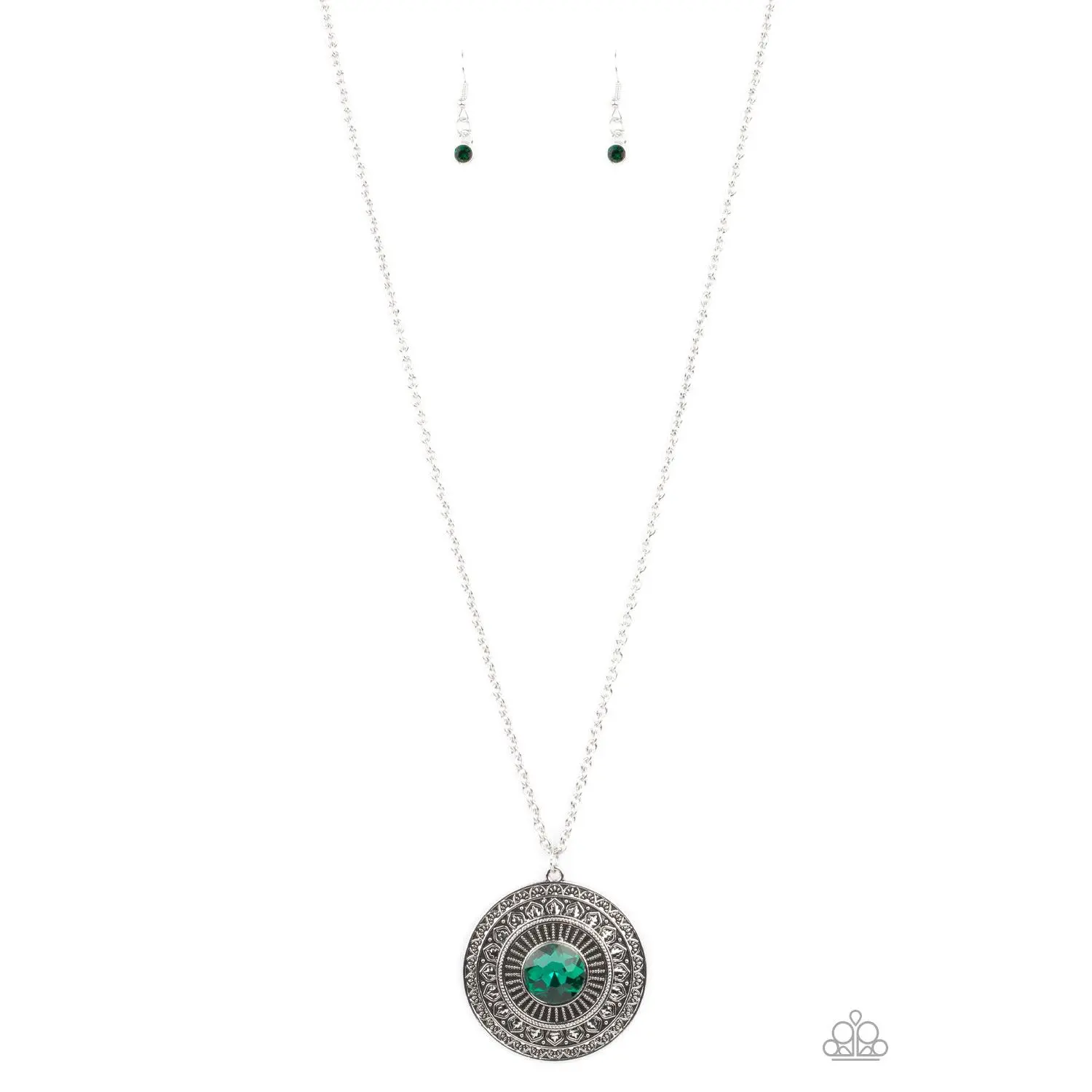 Aztec Apex Ethnic Green Mint Long Chain Casual Variable Size Costume Necklace 2235, Aztec Pattern, Adjustable, Aztec-Like Amulet, Includes Matching Earrings