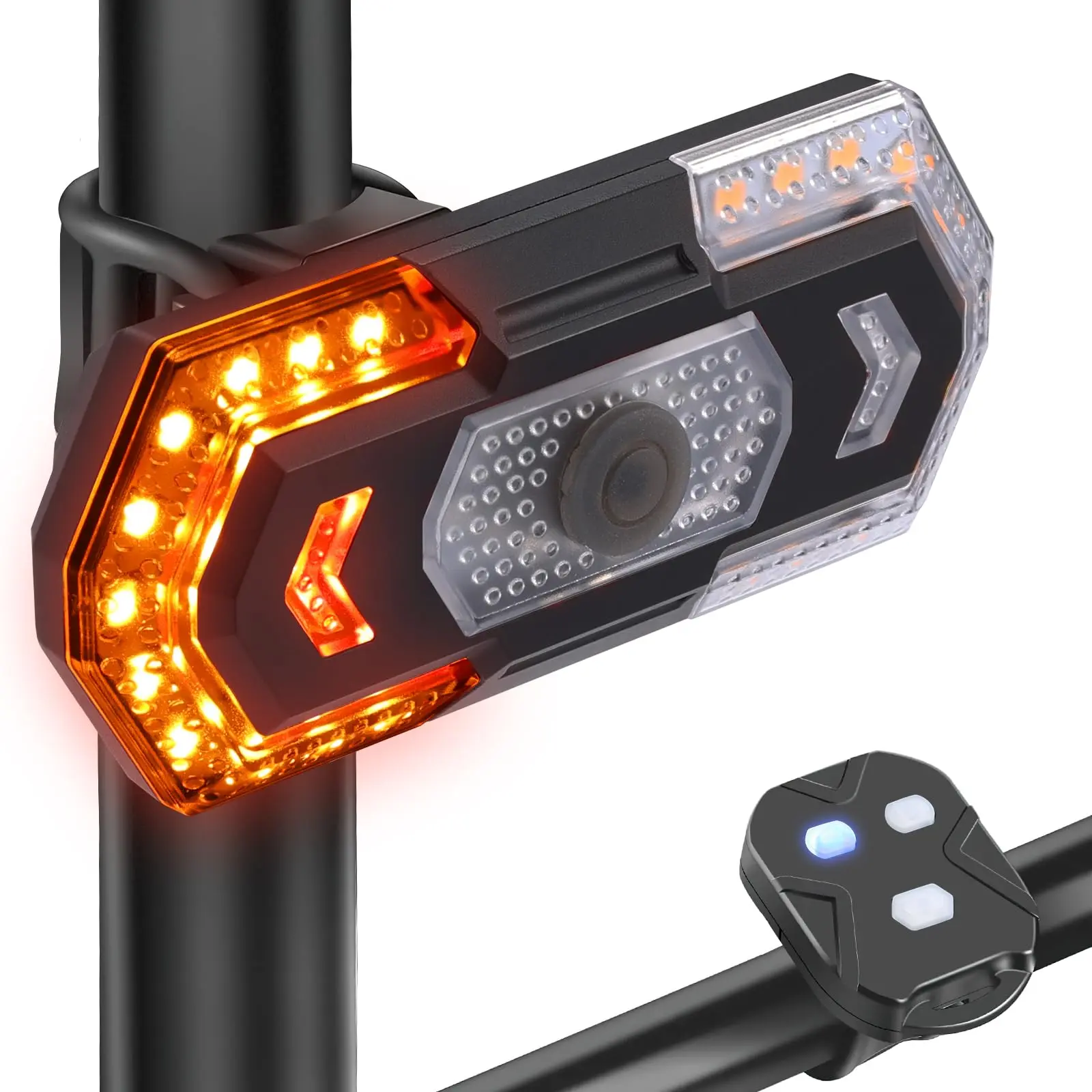 Bike Tail Light with Turn Signals and Wireless Remote Control, USB Rechargeable Waterproof Rear Light for Night Cycling Safety