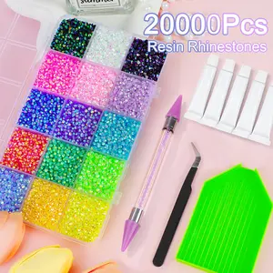 20000Pcs Resin Jelly Rhinestones for Bedazzling, Multicolor 3mm Flatback Rainbow Gems, Bedazzling Crystal with 4Pcs 2.5g Jewelry Glue, Rhinestone Picker for DIY Crafting Clothes Shoes Nail Art