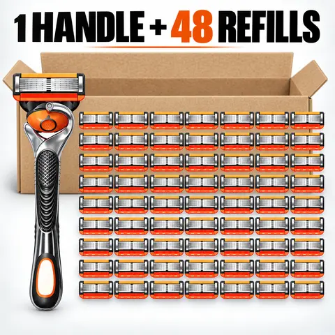 Men's Razor Blade Replacement Kit48+1 PCS-Manual Shaver Set withRust-Proof Sharp Blades, EasyReplace, Fully Washable, ClassicGrooming Tool for Daily Shaving#SummerVibes #FathersDay#GiftForDad
