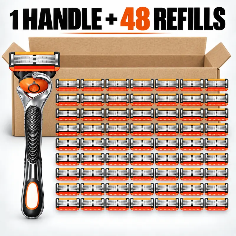Men's Razor Blade Replacement Kit48+1 PCS-Manual Shaver Set withRust-Proof Sharp Blades, EasyReplace, Fully Washable, ClassicGrooming Tool for Daily Shaving#SummerVibes #FathersDay#GiftForDad