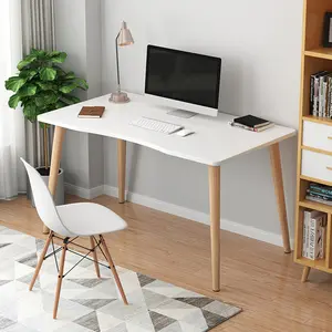 White Dining Table Computer Desk, Nordic Style Home Office Study Desk, Student Wood Writing Table, with Ergonomic Edge, Spacious Desktop Dining Table, Modern Kitchen Table Rectangle Dining Room Table Small 4-6 Person,