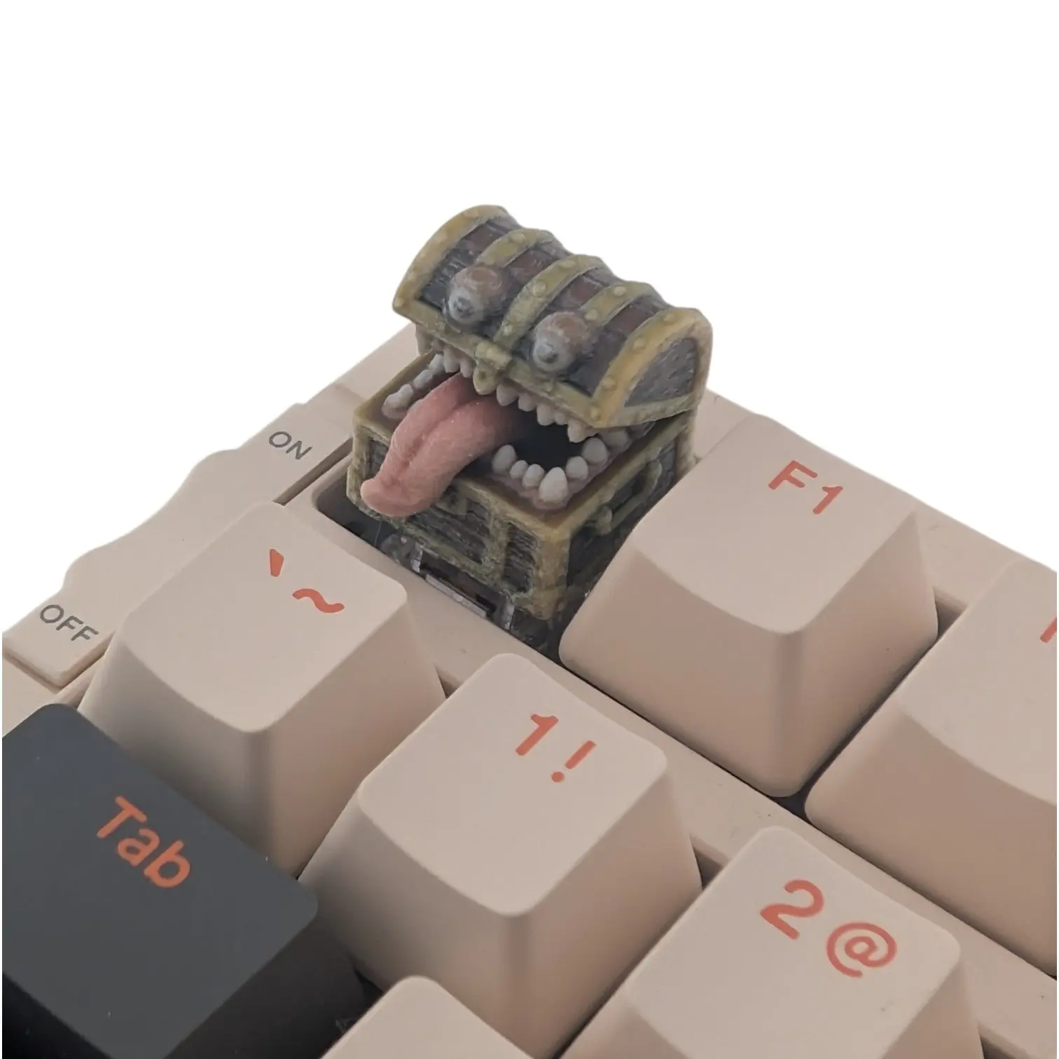 Artisan Keycap - Weathered Wood-and-Iron Chest Design, Full Color Resin Decorative Keycaps Keyboards Accessory, Aged Gold Banding, Printed Details, Standard Size, Mechanical Keyboard Accent Key, Compatible Device Gift
