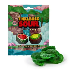 Final Boss Level 3 Intense Sour Watermelon Kiwis Fruity Hard Candy, Tangy Snacks Treat