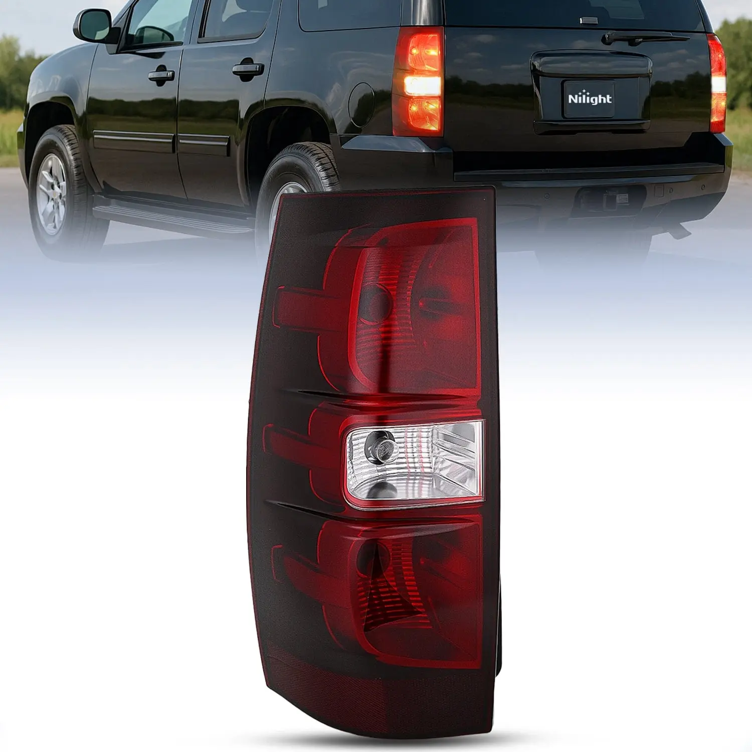Nilight Driver Side/Passenger Side Taillight x1 Assembly - Corrosion Resistant, DOT Compliant, Temperature-Stable, High-Impact Housing, Bulbs Included Car Rear Lamp Replacement for 2007-2014 Chevy Tahoe, 2007-2013 Chevy Suburban 2500 (Dark Red), Driversid