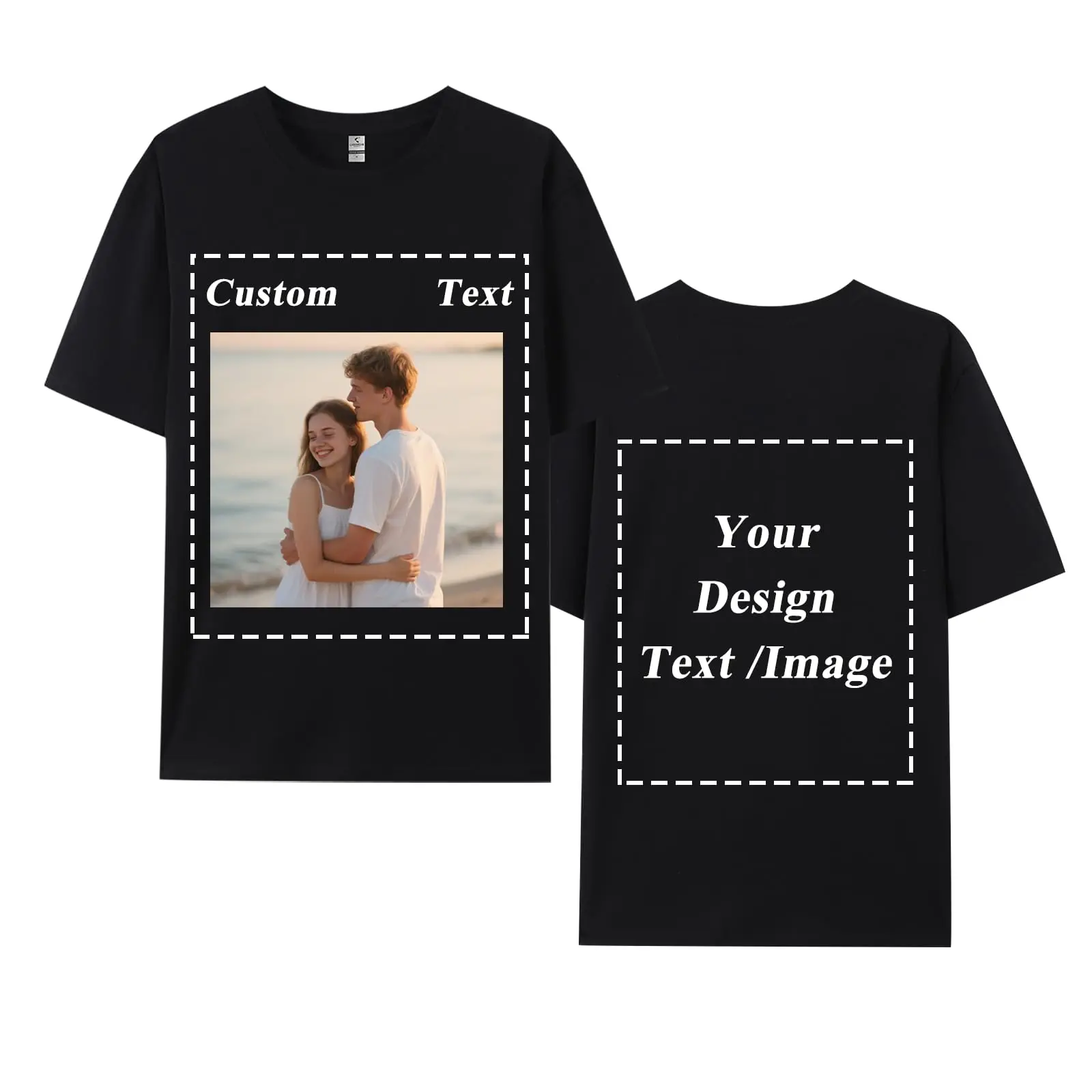 CARPESUN Custom T-Shirts, Unisex Personalized 220GSM Cotton Tee, Short-Sleeve Round Neck with Your Own Photo Text Print for Couples, Tshirt, Shortsleeve, Casual, Clothes, Breathable, Gifts