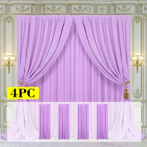 4-Panel 5ft x 7ft Lavender Wrinkle-Free Light Purple Backdrop Curtain Set, Fabric Drapes for Party, Wedding Decorations and Baby Shower Photoshoots