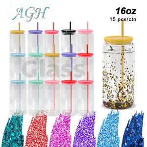 USA AGH 16oz glass Snow Globe Double Wall Sublimation Glass Beer Can With Pre Drilled Hole And Plugs 15pcs/case milk cartons