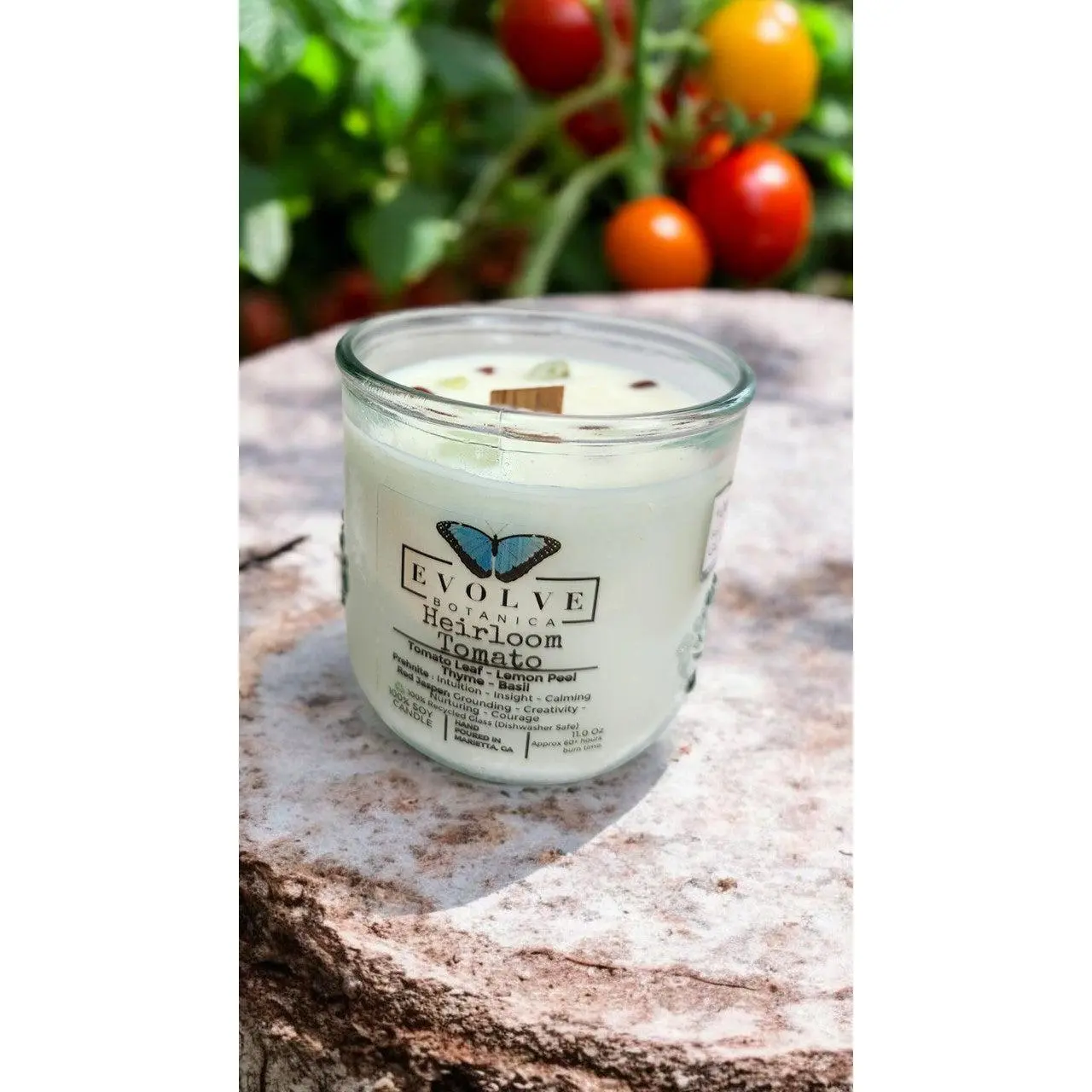 Rocks Candle - Heirloom Tomato (Wood Wick, Prehnite & Red Jasper, Soy Candle)