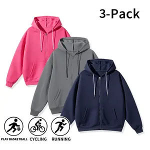 3-Pack Men’s Zip-Up Hoodies, Loose Fit Fleece Hooded Sweatshirts/Jackets, Basic Solid Athletic Tops for Gym Workouts, Sports, and Everyday Outfits
