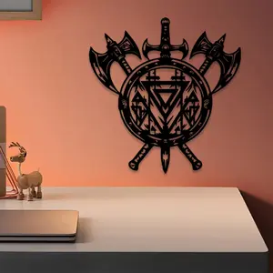 1pc Viking Axe Metal Wall Art, Viking Axe Statue Mural, Artistic Decoration, Modern Home Decor, Perfect for Living Room Wall, Christmas Decor, Ideal Gift for Viking Fans, Powder-Coated Metal