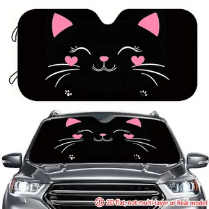 1pc cute pink heart black cat car sun visor 2D high-definition printing, car sun visor effectively blocks sunlight, suitable for decorating the front windshield of RVs, General Motors, SUVs