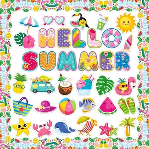 58 Pcs Summer Cutouts Beach Hawaiian Theme Bulletin Board Decoration Tropical Fruits Paper Cut Outs for School Supplies Classroom Home Party Decor