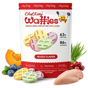 Waffle Freeze Dried Chicken Cat Treats | Healthy Kitten Treats Inspected in USA | Human Grade Dog & Cat Food Toppers | Without Additives, 4 Flavors