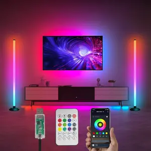 Smart Corner Night Light RGB+IC LED Floor Lamp with Remote Control, USB Power Port, APP Control, For Bedroom, wireless designfor home decoration, Festival atmosphere decoration, Christmas, New Year gifts, Modern Mood Lighting