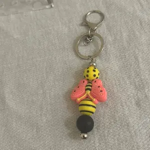 Butterfly Bumblebee Keychain with Pink Wings and Yellow Body Decorative Accessory for Keys