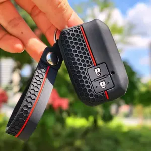 Premium Protective Key Cover Durable Silicone Key Fob Cover keychain for Suzuki Swift, Ertiga, Ignis, Embona, XL7 - Hexagonal Pattern with Red Accent, 2-Button Remote Protector, Anti-Slip Grip, Black & Red Design, Car Key Protection