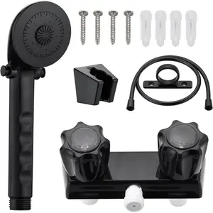 Rv Shower Faucet with Handheld Showerhead & Hose, 4 inch Shower Set Replacement, Leak & Rust Resistant for RV Camper Motorhome Travel Trailer Indoor/Outdoor Use, Black