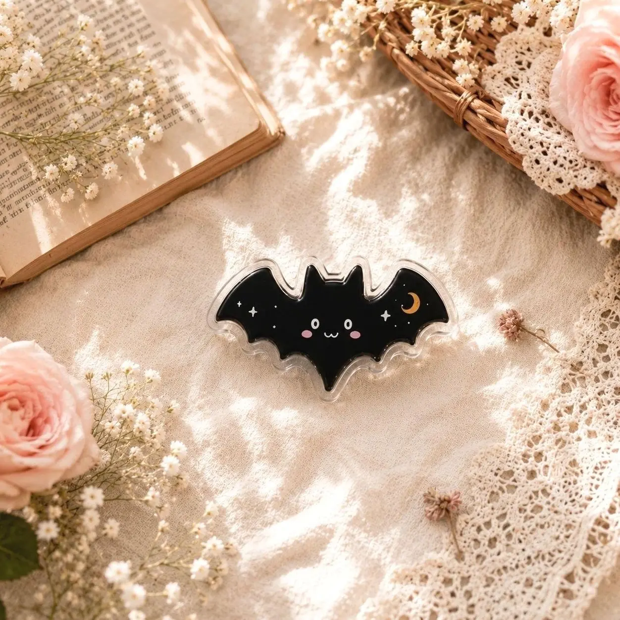 Cute Bat Phone Grip, Kawaii Black Bat Phone Holder, Gothic Night Phone Accessory, Moon Lover Gift