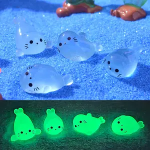 4pcs New Night Light Miniature Marine Animals Resin Crafts, Cute Seals,Sea Lions, Fish For Mini Garden, Aquarium Diy Accessories Best Gifts
