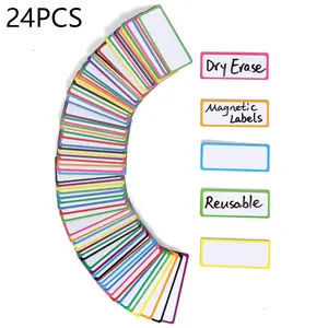 24pcs Magnetic Dry Erase Labels, Reusable Writeable Name Tags for School Classroom Office, Whiteboard Cabinet Iron Stand Fridge Decor