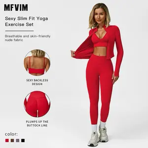 MFVIM Women's Solid Criss Cross Crop Tank Top High Waist Leggings Zip Up Crop Jacket Tracksuit Set - Breathable Comfortable Outfits for Yoga Gym Workouts Running Yoga Wear Workout Gym Clothing Gym Sportswear Casual Activewear