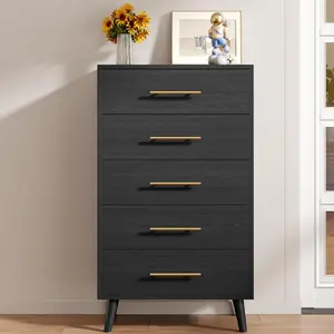 GIZOON 5-Drawer Vintage Chest of Drawers, Tall Wood Dresser with Metal Handles, Storage Organization Unit for Bedroom, Hallway