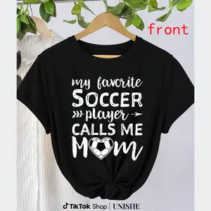 Casual Cotton T-Shirt for Women – Soccer Mom Graphic, Short Sleeve, Sporty Lover Style