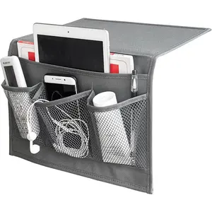 P-OMT026   Bedside Storage Organizer, Bedside Caddy, Table Cabinet Storage Organizer, TV Remote Control, Phones, Magazines, Tablets, Accessories, Grey