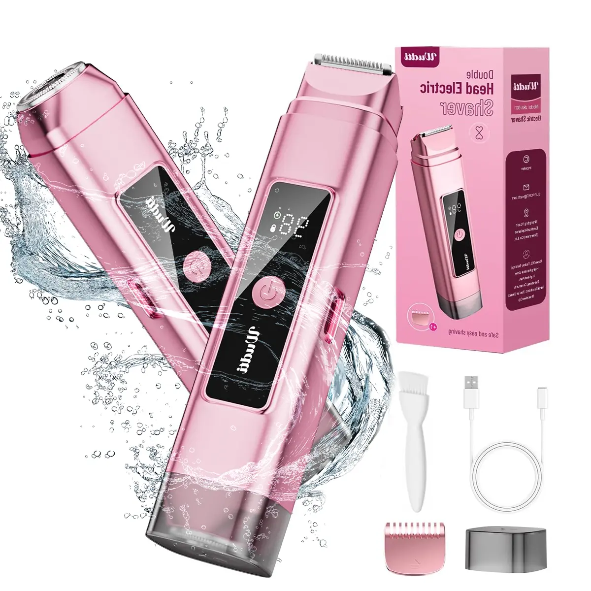 [DealsForYouDays]Upgrade Protection Electric Bikini Trimmer for Women 2-in-1 Razor & Shaver with Dual Heads for Body Pubic Hair, IPX6 Waterproof with LED Display - Rechargeable Lady Trimmer for Underarm Body Leg Face ,