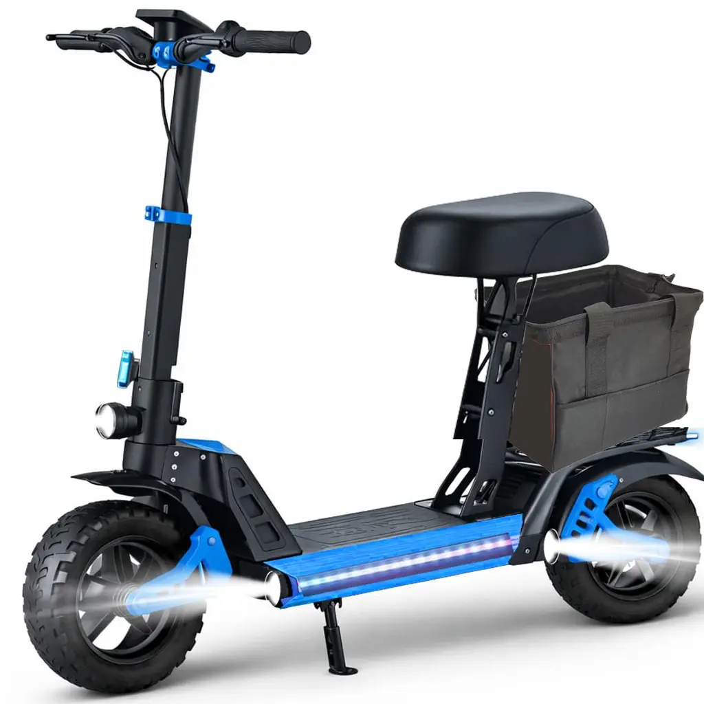 Peak 1200W Motor Electric Scooter Off Road with seat for Adult, 48V 18AH Folding Scooters Up to 34MPH & 30-35Miles Range,10" Tire E-Scooter with Dual Suspension &Turn Signals for Commuter Outdoor