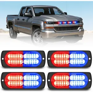 Nilight 4PCS 24LED Strobe Grille Safety Lights, 12V-24V Red Blue Surface Mount, Sync Feature Side Flashing Marker, Car Accessories for Cars, Trucks