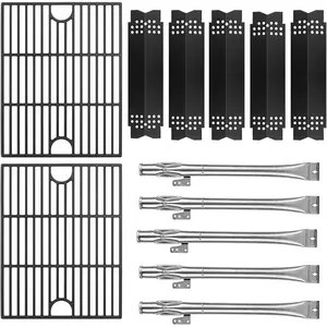 Grill Replacement Parts Kit for  5 Burner 720-0888 720-0888N 720-0888S and 4 Burner 720-0830H 720-0830 720-0830D Set of 2 Grill Grates and 5 Heat Plates and 5 Burner Tubes for Nexgrill Parts