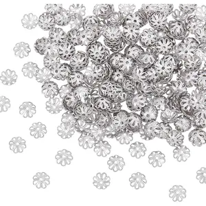 UNICRAFTALE About 300pcs MultiPetal Flower Bead Caps 7mm Stainless Steel Hollow Spacer Caps Metal Bead Cap Spacers for Bracelet Necklace Jewelry Making Stainless Steel Color