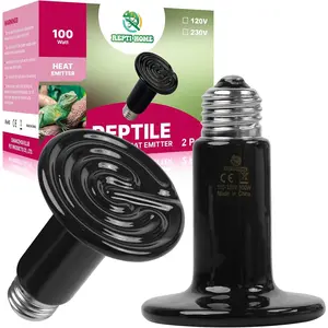 100W 2 Pack Ceramic Heat Emitter Reptile Heat Lamp Bulbs Ceramic Heater for Amphibian Pet Brooder Coop Chicken Dog Cat