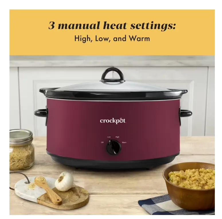 Crock-Pot Manual 8-Qt Slow Cooker with Lid, Rhubarb Kitchen Cookware